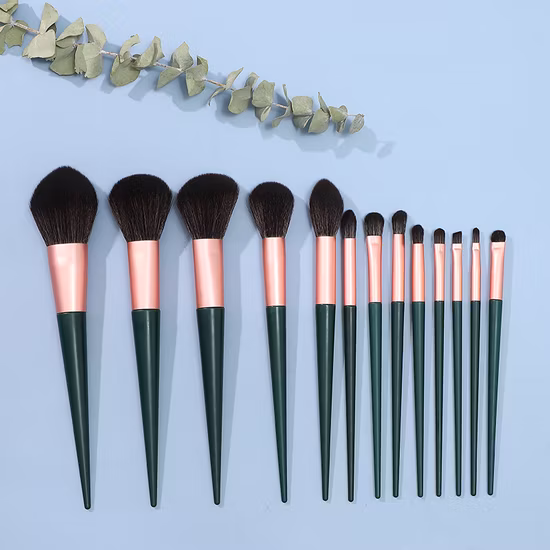 13PCS Green Color Makeup Brush Set Vegan Hair Brush Makeup Full Set of Beauty Tools