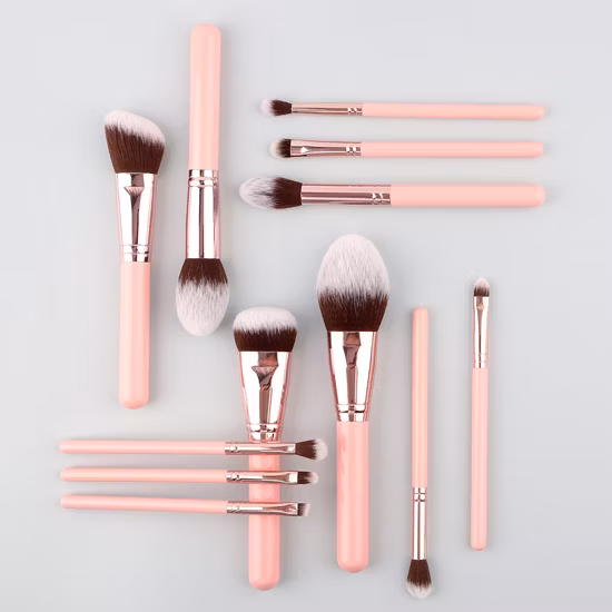 2022 Fluffy Cruelty Free Vegan Luxury Wood Wholesale Private Label Pink Custom Logo Free Samples 12 PCS Makeup Brush Set