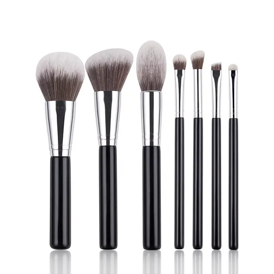 Customized OEM Manufacturer 7PCS Foundation Buffing Vegan Professional Private Label Black Makeup Cosmetic Brushes Set