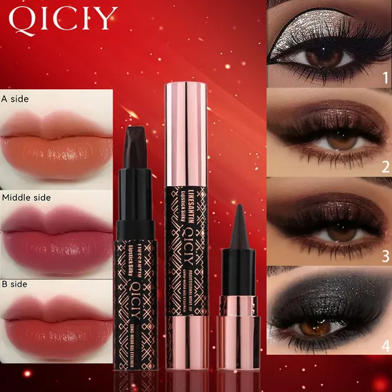 Cosmetic 6g 3 Color Lipstick + Eyeliner Makeup Set 