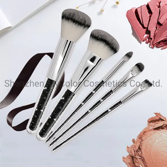 Customized Luxury Black Stars High Quality 5PCS Portable Travel Cosmetic Brush Set Makeup Brush Powder Contour Face Brush Set 