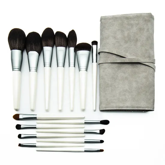Custom Logo 15PCS Makeup Brush Set White Handles Bag Synthetic Hair 