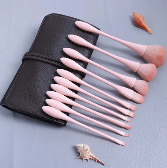 Angled Eyebrow Nose Shadow String Bag 10PCS Makeup Brush Set with Pouch 