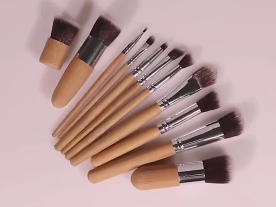 Hot Sale 11PCS Natural Bamboo Handle Makeup Brushes Set High Quality Foundation Blending Cosmetic Make up Tool Set with Cotton Bag 