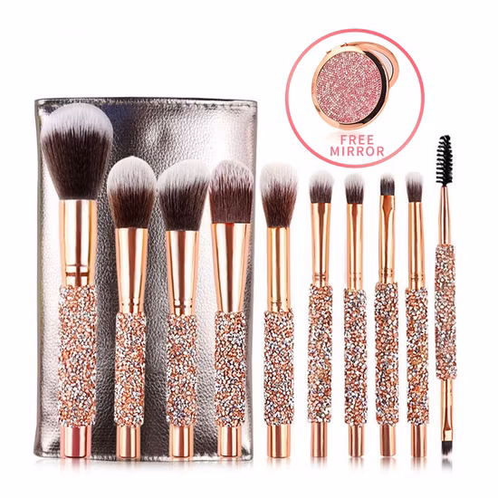 Diamond Stickers 10PCS Diamond Makeup Brush Set Crystal Handle Brush Beauty Tool Factory Wholesale 