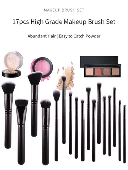 Foundation Eye Shadow Cosmetics Brush Beauty Tool Kit Most Inquiry 17PCS Black Synthetic PRO Luxury Makeup Brush Set with Logo 