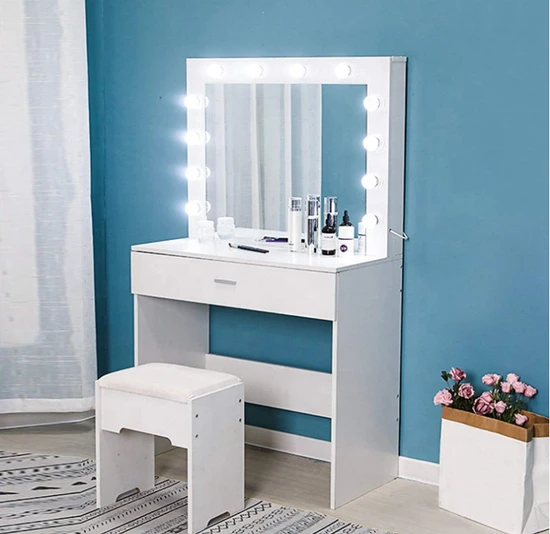 Customized Wooden Dressing Table Set for Makeup with Bright Lights 